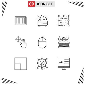 9 9 usuario interfaz contorno paquete de moderno señales y símbolos de artilugio ordenadores contenido sostener dedo editable vector diseño elementos