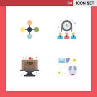 Mobile Interface Flat Icon Set of 4 Pictograms of central birthday share team dessert Editable Vector Design Elements