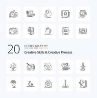 20 creativo habilidades y creativo proceso línea icono paquete me gusta computadora tipo escritor idea geometría alineación vector