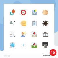 Pictogram Set of 16 Simple Flat Colors of shower knowledge help desk hemisphere brain Editable Pack of Creative Vector Design Elements