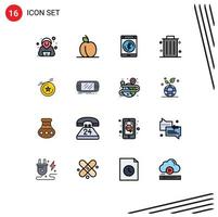 Pack of 16 Modern Flat Color Filled Lines Signs and Symbols for Web Print Media such as game console data medal office Editable Creative Vector Design Elements