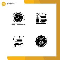 4 Universal Solid Glyph Signs Symbols of globe fire connection coffee lamp Editable Vector Design Elements