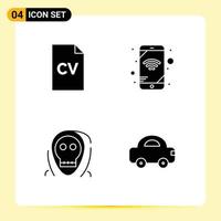 Universal Icon Symbols Group of 4 Modern Solid Glyphs of cv evil science wifi monster Editable Vector Design Elements