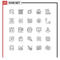 Line Pack of 25 Universal Symbols of coding savings street money currency Editable Vector Design Elements