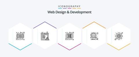 Web Design And Development 25 Line icon pack including cascading. search. iteration. global. analysis vector