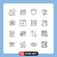 Pictogram Set of 16 Simple Outlines of night vip movember graduation cap Editable Vector Design Elements