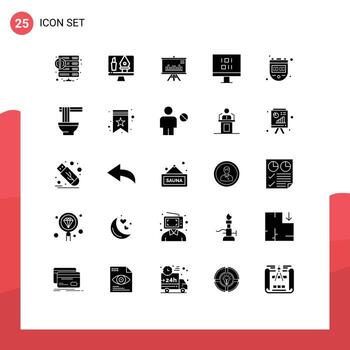 Pack of 25 Modern Solid Glyphs Signs and Symbols for Web Print Media such as stop sync computer data business Editable Vector Design Elements
