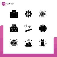 Group of 9 Solid Glyphs Signs and Symbols for smoking no focus chat business Editable Vector Design Elements