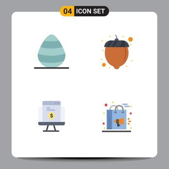 Pack of 4 Modern Flat Icons Signs and Symbols for Web Print Media such as easter shopping spring nut website Editable Vector Design Elements