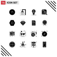 Set of 16 Vector Solid Glyphs on Grid for settings layout finance page search search Editable Vector Design Elements