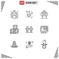 Set of 9 Vector Outlines on Grid for friends box barbeque stack arrange Editable Vector Design Elements