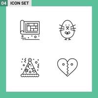 Set of 4 Vector Filledline Flat Colors on Grid for architectural birthday design easter fun Editable Vector Design Elements