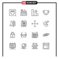 Pictogram Set of 16 Simple Outlines of address direction chart board diaper Editable Vector Design Elements