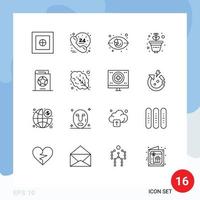 Pack of 16 Modern Outlines Signs and Symbols for Web Print Media such as halloween book eye plant grow Editable Vector Design Elements