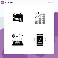 Pack of 4 Modern Solid Glyphs Signs and Symbols for Web Print Media such as calendar taxi love revenue film Editable Vector Design Elements