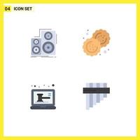 Editable Vector Line Pack of 4 Simple Flat Icons of audio auction speaker biscuit online Editable Vector Design Elements