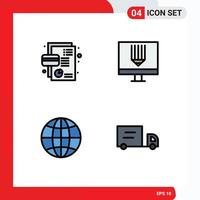 Modern Set of 4 Filledline Flat Colors and symbols such as business programing debit computer globe Editable Vector Design Elements