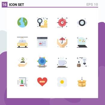 Mobile Interface Flat Color Set of 16 Pictograms of application car engine eye test medical Editable Pack of Creative Vector Design Elements
