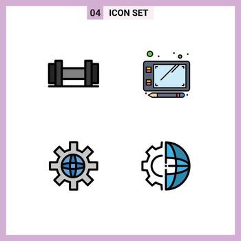 Pictogram Set of 4 Simple Filledline Flat Colors of dumbbells development sketch globe international Editable Vector Design Elements