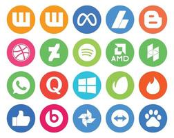 20 Social Media Icon Pack Including like envato spotify windows quora vector
