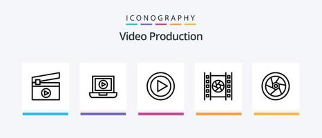 vídeo producción línea 5 5 icono paquete incluso fotografía. medios de comunicación. ordenador portátil. cámara. video. creativo íconos diseño vector