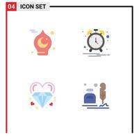 Editable Vector Line Pack of 4 Simple Flat Icons of islamic heart muslim clock marriage Editable Vector Design Elements