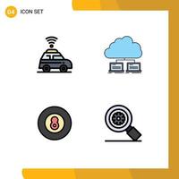 Editable Vector Line Pack of 4 Simple Filledline Flat Colors of car baseball cloud internet sport Editable Vector Design Elements