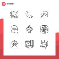 9 Universal Outlines Set for Web and Mobile Applications artificial china firefighter light messages Editable Vector Design Elements