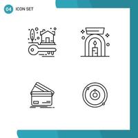 Group of 4 Modern Filledline Flat Colors Set for house keys cards real estate spa finance Editable Vector Design Elements