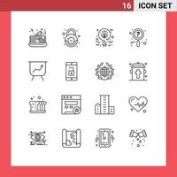 Group of 16 Modern Outlines Set for application board bio search news Editable Vector Design Elements