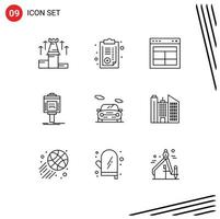 User Interface Pack of 9 Basic Outlines of hotel parking prescription valet text Editable Vector Design Elements