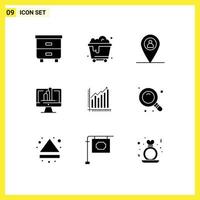 Pack of 9 creative Solid Glyphs of diagram analytics map graph shart Editable Vector Design Elements