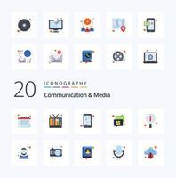 20 Communication And Media Flat Color icon Pack like search information mobile speech bubble conversation vector