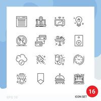 16 Universal Outlines Set for Web and Mobile Applications science bulb gps wifi microwave Editable Vector Design Elements