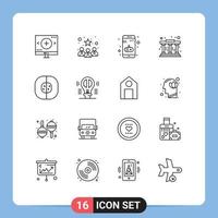 Set of 16 Modern UI Icons Symbols Signs for biology learning best team pillars mobile Editable Vector Design Elements