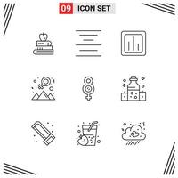 Mobile Interface Outline Set of 9 Pictograms of symbol success chart outstanding achievement Editable Vector Design Elements