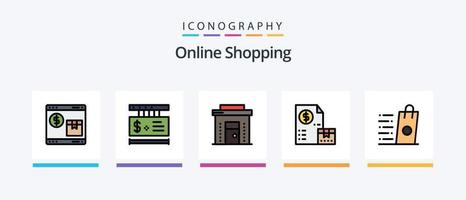Online Shopping Line Filled 5 Icon Pack Including credit. card. money. money. like. Creative Icons Design vector