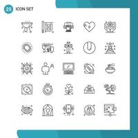 Mobile Interface Line Set of 25 Pictograms of business administration love music heart lock Editable Vector Design Elements