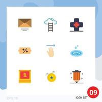 Set of 9 Modern UI Icons Symbols Signs for rain up medical hand cursor sale Editable Vector Design Elements