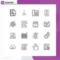 Universal Icon Symbols Group of 16 Modern Outlines of gps laud call woofer conversation Editable Vector Design Elements