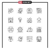 Pack of 16 Modern Outlines Signs and Symbols for Web Print Media such as energy sea ball food sports Editable Vector Design Elements