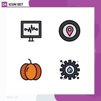 4 Universal Filledline Flat Colors Set for Web and Mobile Applications heartbeat halloween pulse line prize vegetables Editable Vector Design Elements