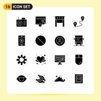 Group of 16 Solid Glyphs Signs and Symbols for earth forbidden location cancel mobile Editable Vector Design Elements
