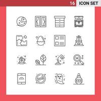 Editable Vector Line Pack of 16 Simple Outlines of app reward house gold box Editable Vector Design Elements