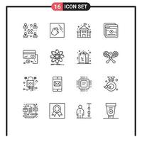 Outline Pack of 16 Universal Symbols of finance card building business online Editable Vector Design Elements