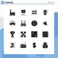 Group of 16 Modern Solid Glyphs Set for things internet hardware games paper cup Editable Vector Design Elements