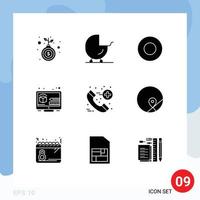 Pack of 9 Modern Solid Glyphs Signs and Symbols for Web Print Media such as healthcare call dish thinking design Editable Vector Design Elements