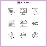 Modern Set of 9 Outlines Pictograph of mushroom online decor internet light Editable Vector Design Elements