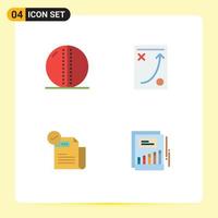 Set of 4 Modern UI Icons Symbols Signs for cricket ball tactic solid ball office check list Editable Vector Design Elements