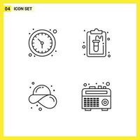 4 Line concept for Websites Mobile and Apps clock fashion wall watch record straw hat Editable Vector Design Elements